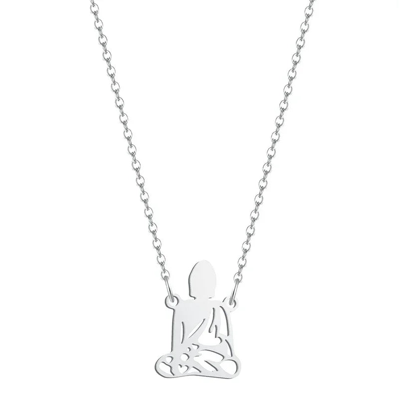 Stainless Steel Meditation Buddha Pendant Necklaced Sincere Buddhism Accessories Guardian Jewelry Gift