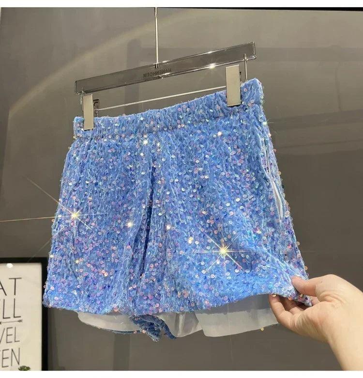 Hot girl y2k european and american style sequined shorts slim fit suede embroidered casual pants for women