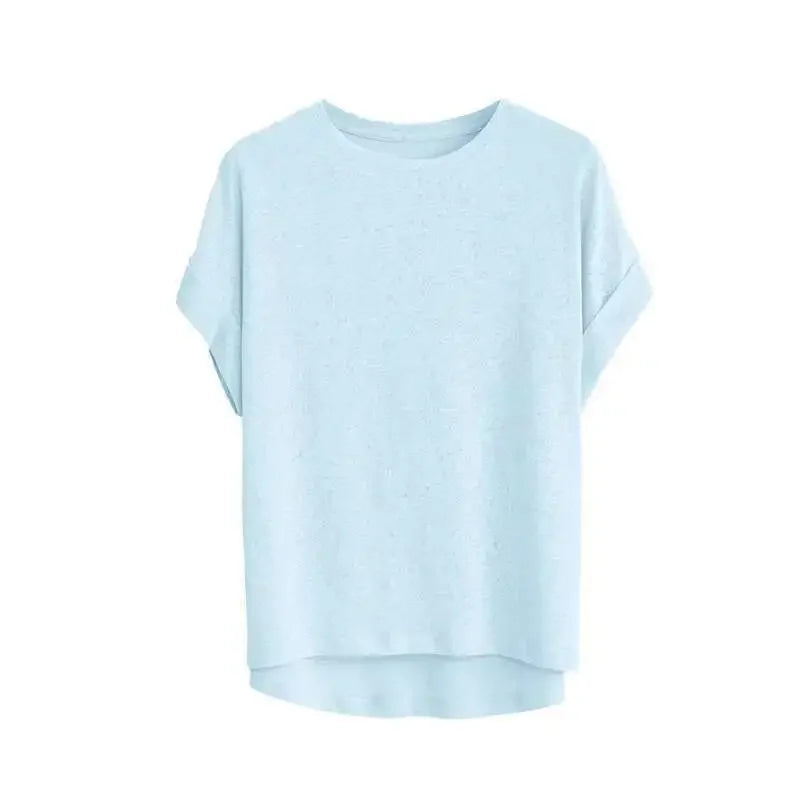 Women's Linen Round Neck Transparent Tops