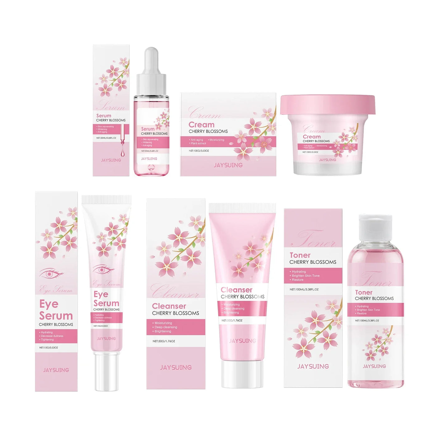 Sakura Skincare Set Moisturizer Face Cream Serum Toner Facial Cleanser Eye Cream Anti-Wrinkle Brighten Face Care Kit for Women