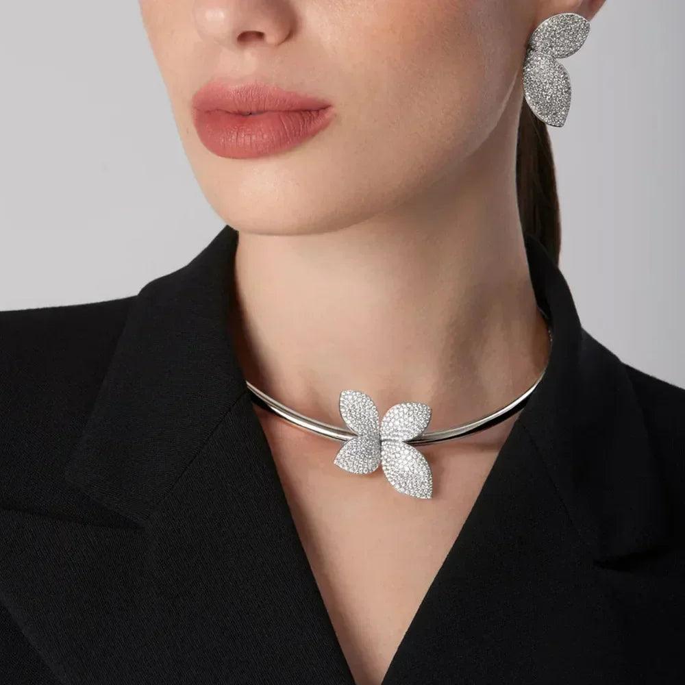 Luxury necklace earrings set for women fashion chunky flower choker goth jewelry ladies female accessories gift