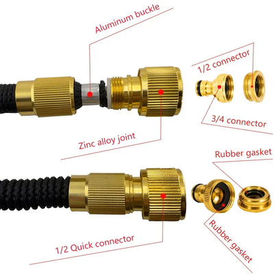 Flexible Black Garden Hose 25FT-100FT Extensible Magic Hose Wash Car High Pressure Foam Gun Courtyard Irrigation Cleaning Tools