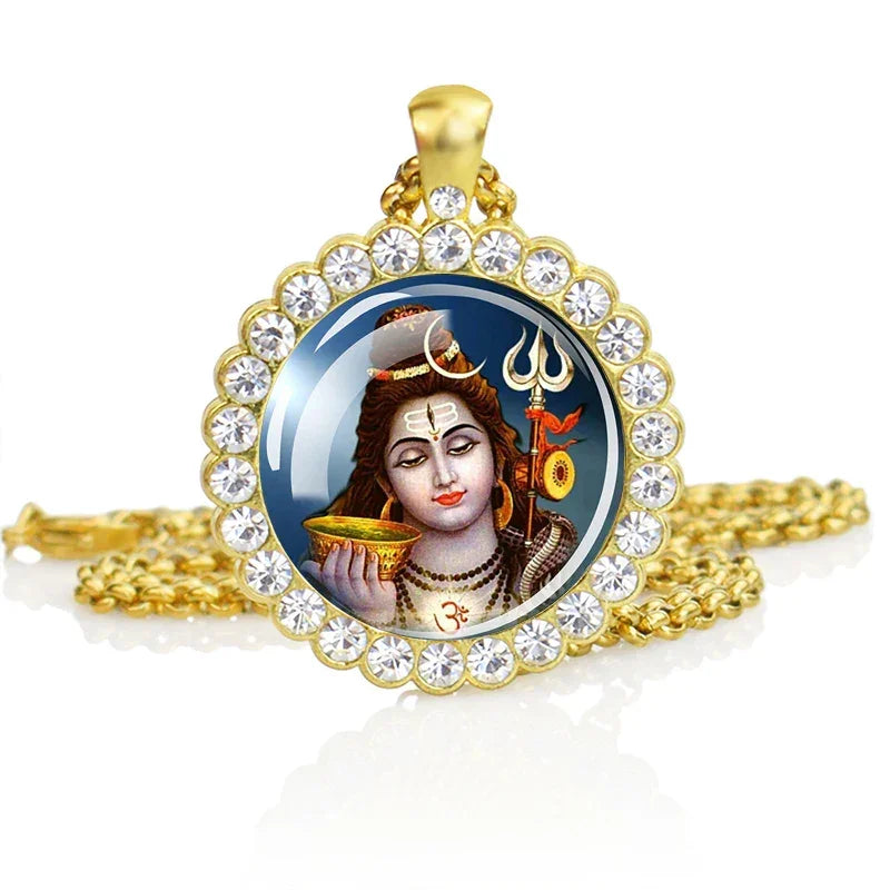 Hinduism Necklace Ganesha Goddess Kashmi Vishnu Rhinestone Pendant Shiva Amulet Charms Necklaces Women Indian Buddhism Jewelry