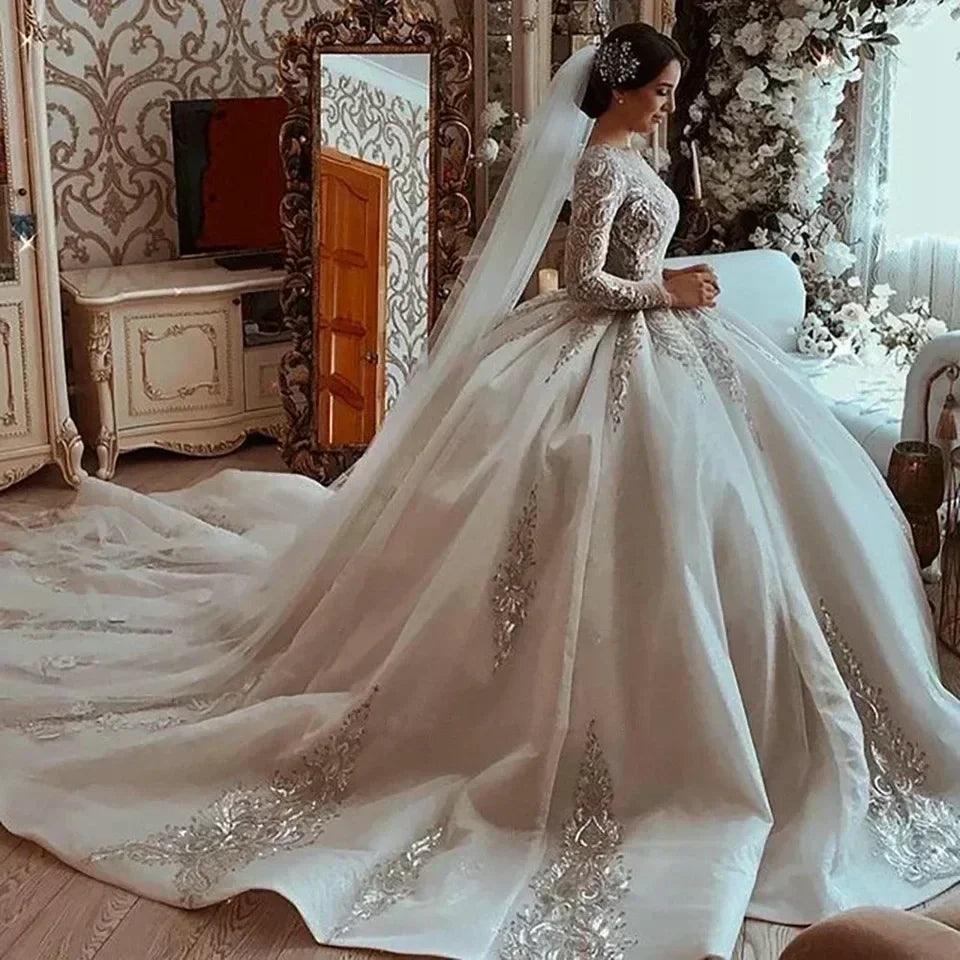 Princess ball gown wedding dresses lace o-neck bridal