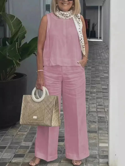 Linen Comfortable Two Piece Sets Tops For Women