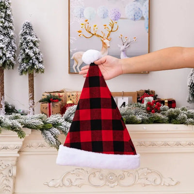 Fashion Merry Christmas Decoration Christmas Hat Santa Claus Plaid Santa Claus Hat Velvet Beanie Red Plush Hat Christmas Gift