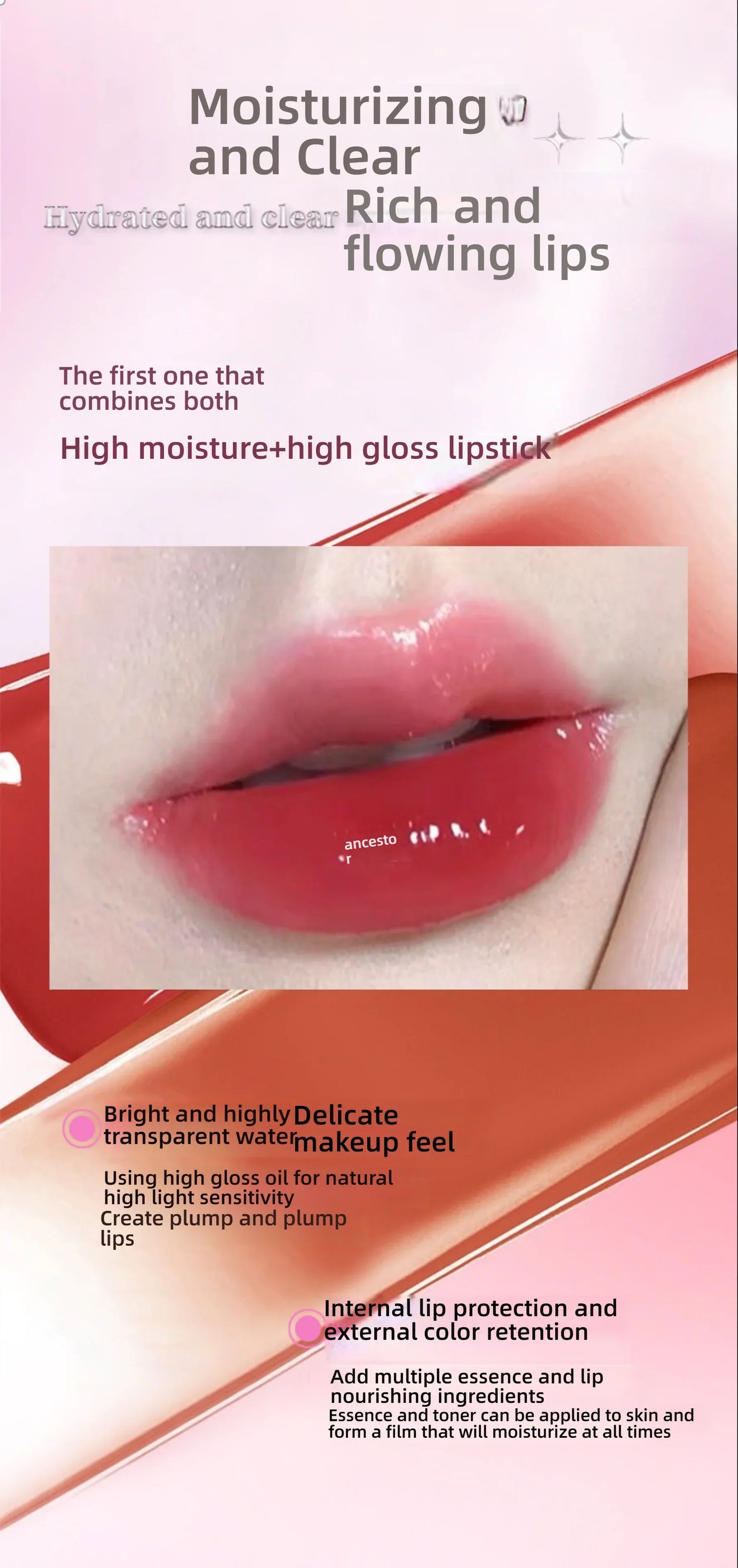 QXQY GLOSSY JELLY LIPSTICK - Mirror Shine, Moisturizing & Long Lasting, Nude Lip Gloss for Plump Brightening Lips (No Makeup Loo