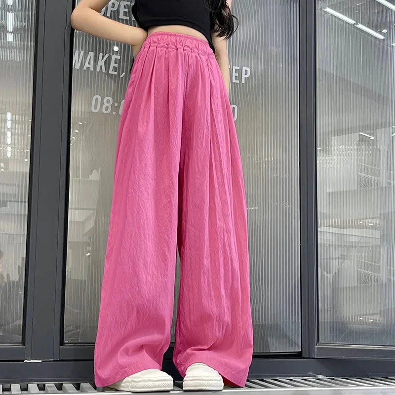 Teens Girls Casual Pants Summer Loose Cool Wide Leg Pants for Kids Daily All-match Thin Children Beach Trousers 8 10 12 14 Years