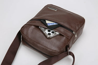 Men‘s PU Shoulder Bag Messenger Bag Casual Waterproof Nylon Zipper Pocket Handbag Fashion Tote Travel Male Crossbody Bags