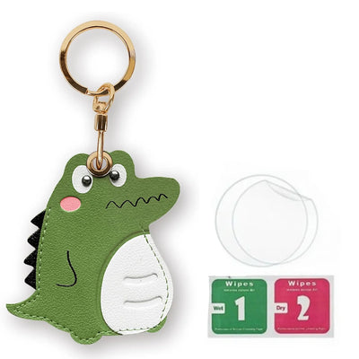 Green crocodile AirTag keychain with hand straps and gold hardware