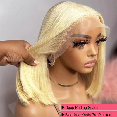 Short Cut 613 Blonde Bob Wigs Human Hair 13x4 Hd Lace Frontal Bone Straight Bob Wig 100% Human Hair 180% Density Pre Plucked
