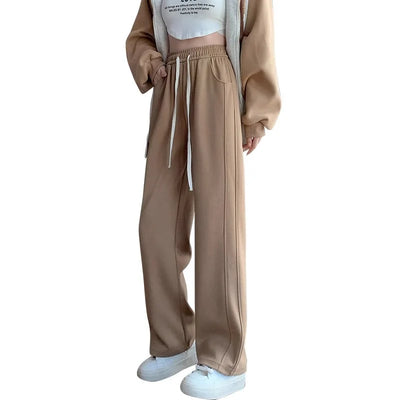 Narrow Version of Wide-leg Pants for Women in Spring Autumn High Waist Drooping Slim Casual Straight American Sports Twill