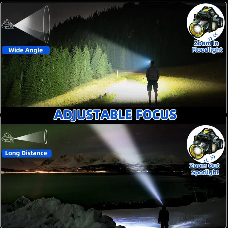 Rechargeable Powerful LED Headlamp with Telescopic Zoomable Headlight - Outdoor Waterproof High Lumen Work Head Light