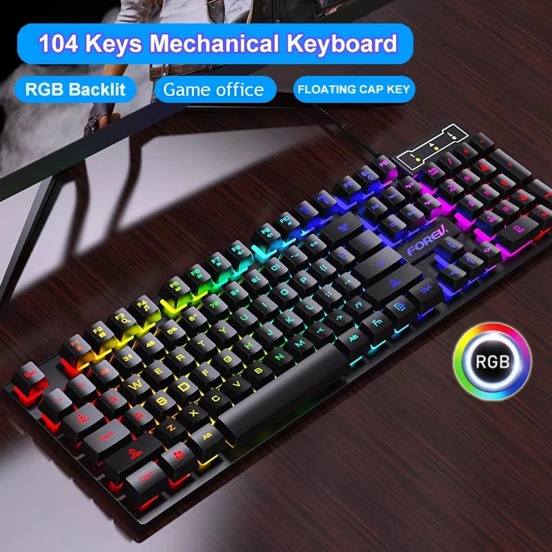 Mechanical Keyboard Wired Gaming Keyboard 104 Keys RGB Backlit Receiver for Laptop Desktop Ergonomics Keycap PC Accessories