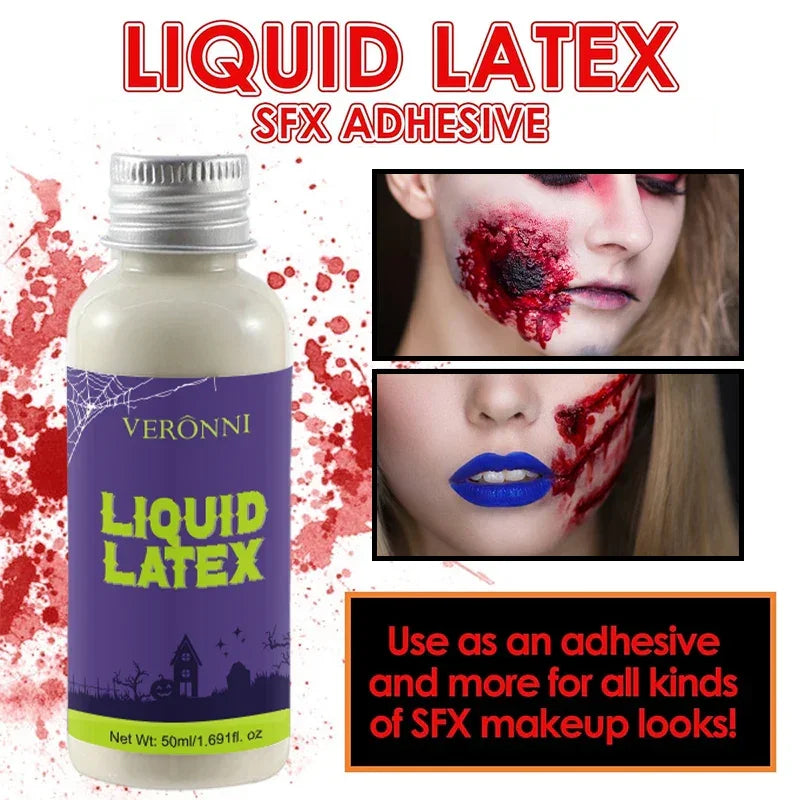 Liquid Latex 30ml + 50ml Kit for SFX Makeup Halloween Scars Wounds Prosthetics Bald Cap Tattoo Cover Professional
