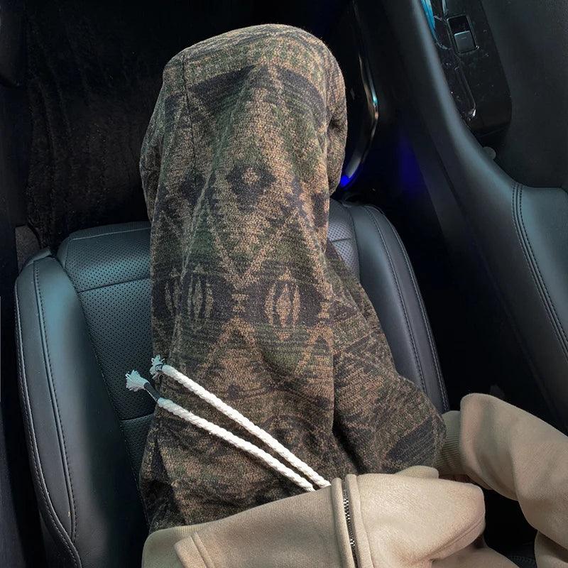 Wide leg pants Men's Vintage Geometric Knitted jacquard pants Casual Straight  Pants Ethnic Tribal Style Winter Trousers man