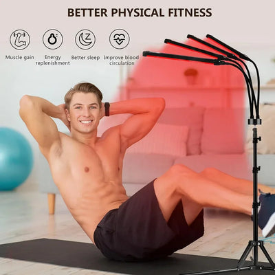 4 Head Red Light Therapy Lamp Infrared Light w/Timer Adjustable 660nm 850nm Near Infrared Light for Body Pain Relief Skin Care