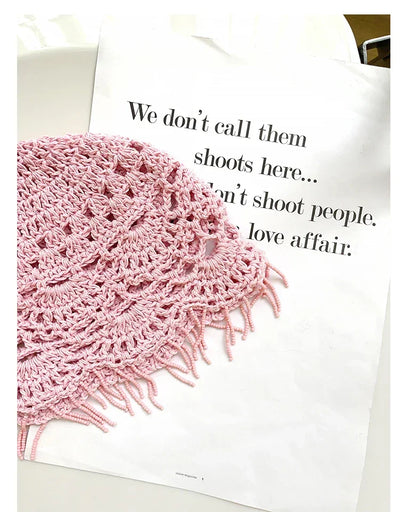 Personalized Beaded Fringed Knitted Beanies for Women Summer Autumn Thin Hollow Versatile Casual Retro Ethnic Style Pullover Hat