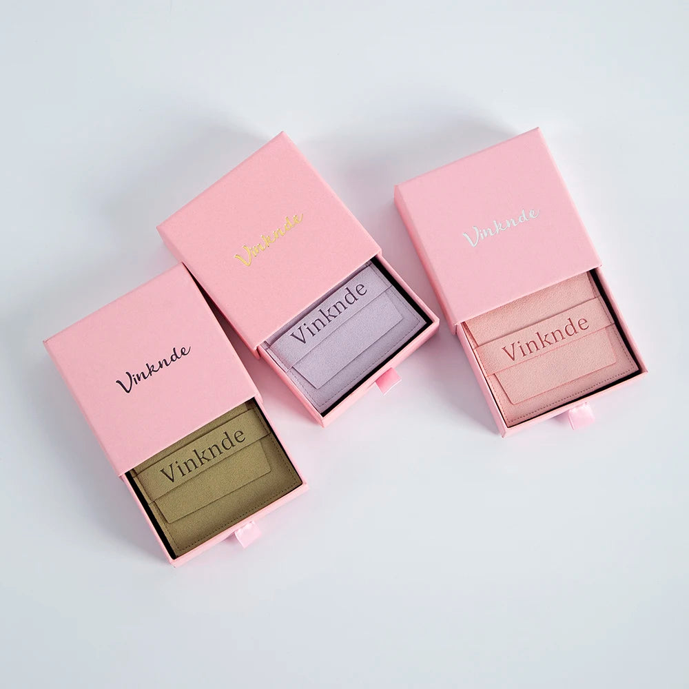 Custom Logo Luxurious Jewellery Packaging Pouch Printed Cardboard Drawer Box Fashion Jewelry Rings Packaging Box With Suede Bag