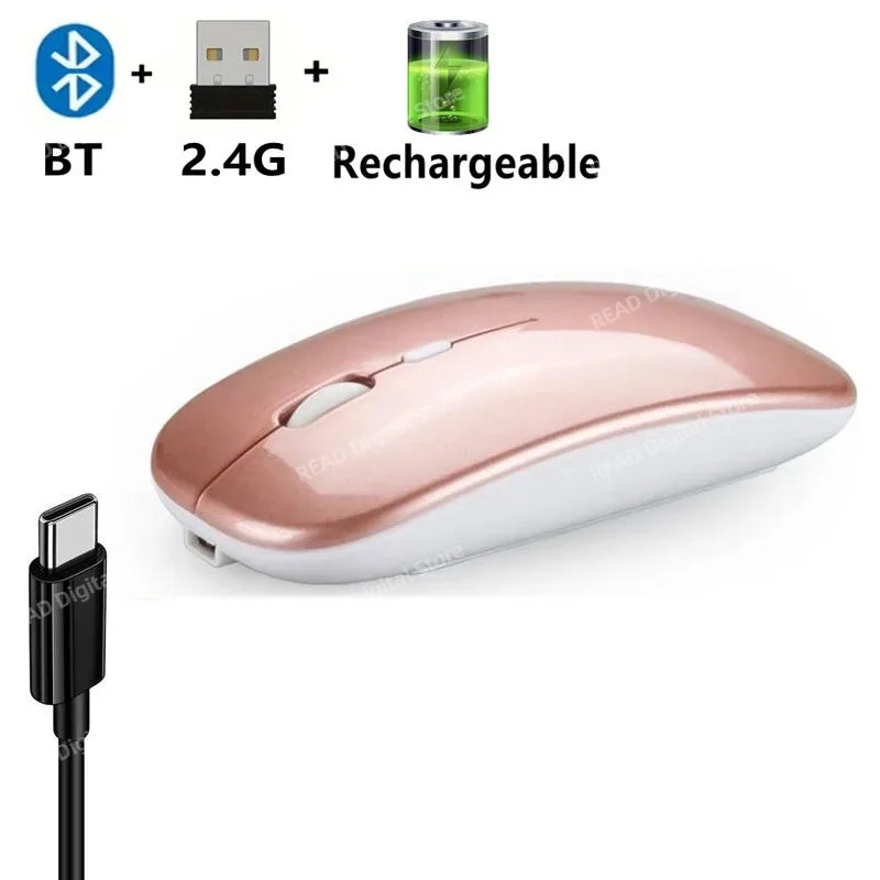 Wireless Mouse Bluetooth-Compatible Gaming Mouse (Dual Mode:BT+2.4Ghz) Ergonomic Rechargeable Mice for PC/Laptop/Macbook  ﻿