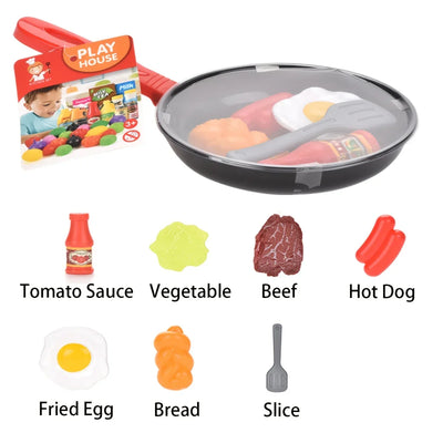 8PCS Children Kitchen Food Toys Simulation Cookware Game Set Pretend Play Pot Steak Vegetable Bread Hot Dog Omelette Kids Gift