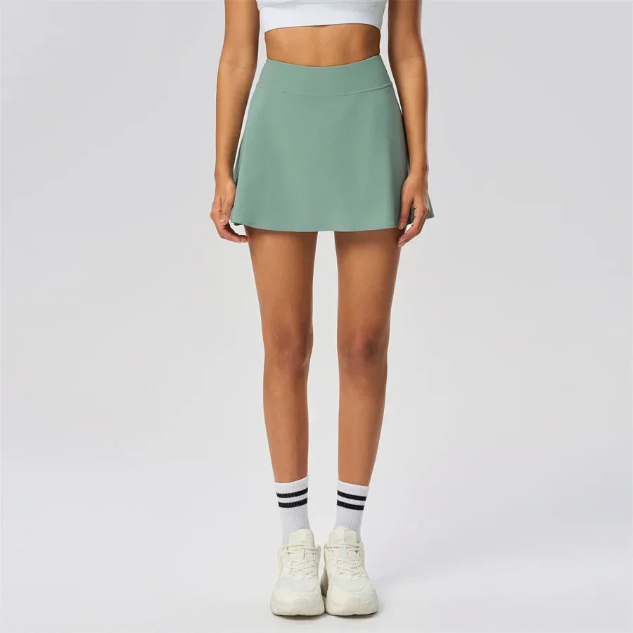 Women Sports Skorts High Waist Tennis Skirt With Pocket Fitness Running Athletic Golf Culotte Gym Sportswear Shorts