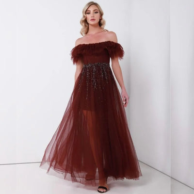Customized Pleat Sequined Temperament A-line Off-the-shoulder Midi Dresses Bespoke Occasion Woman Elegant Party Wedding Evening