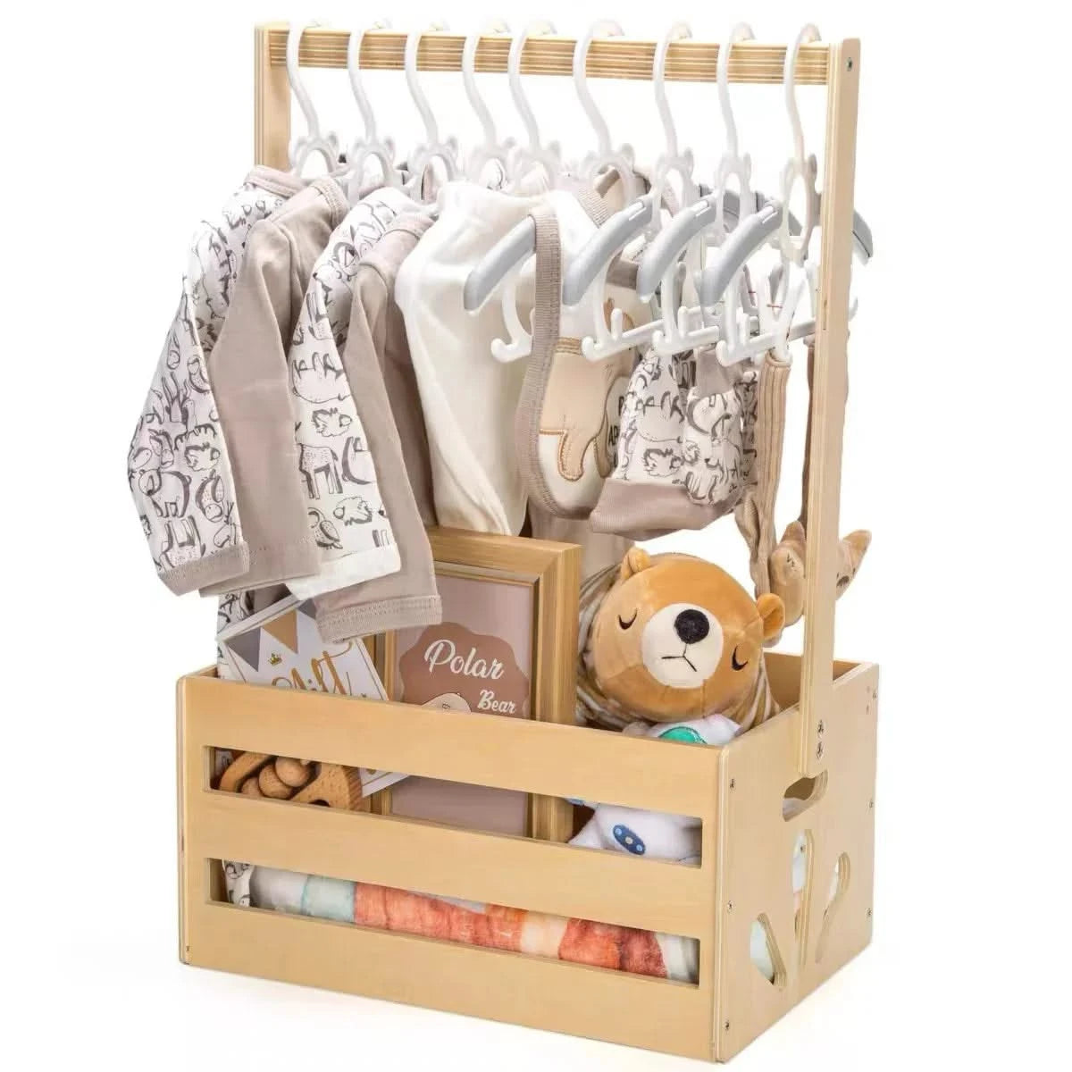 Wood Storage Crate Baby Toys Clothing Organizer Box Children Portable Basket Long Handle Sturdy