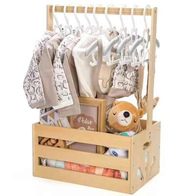Wood Storage Crate Baby Toys Clothing Organizer Box Children Portable Basket Long Handle Sturdy