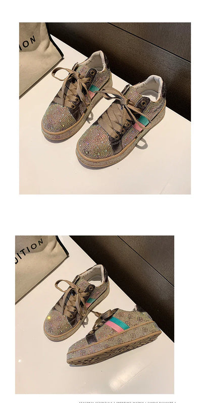 Women Sneakers 2025 New Sparkles Luxury Platform Designer Shoes for Woman Trainers Rhinestone Fashion Casual Sneakers Women