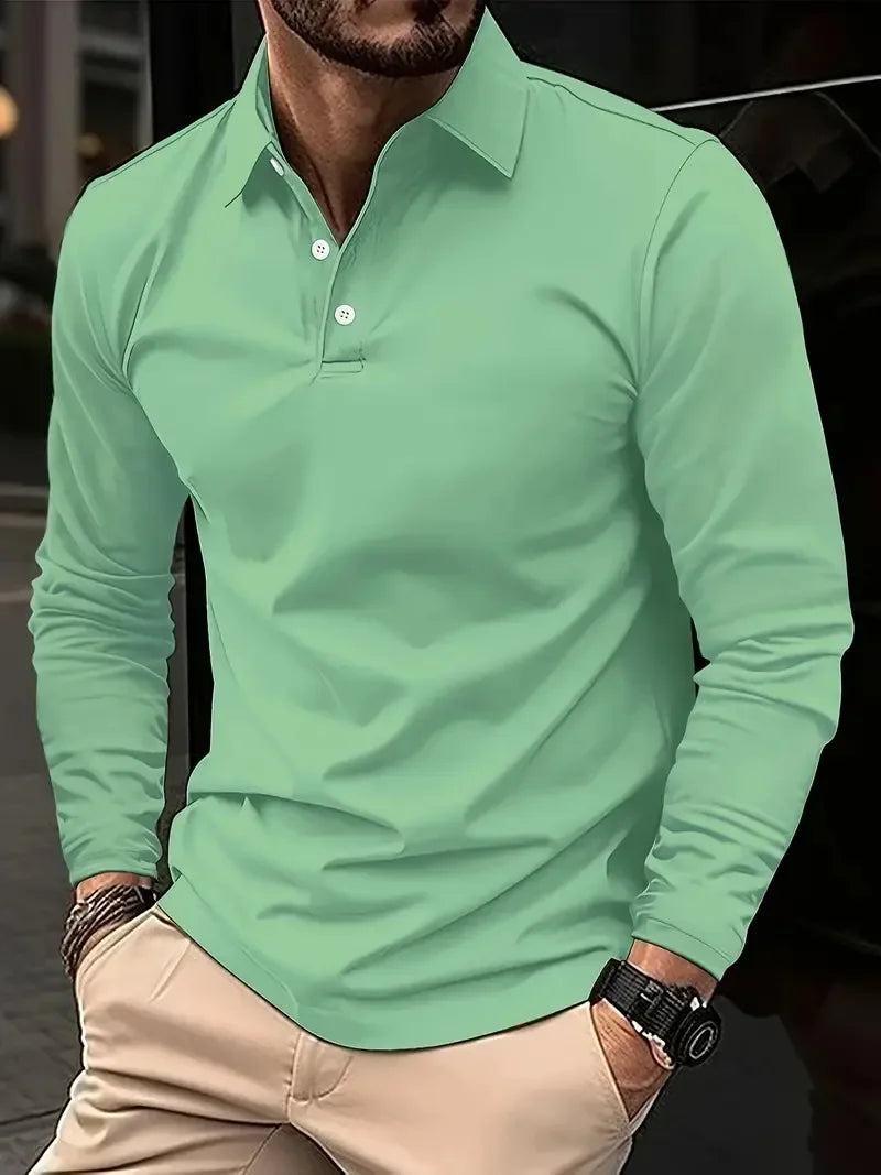 Solid color Long Sleeve Polo Quick Dry T-shirts Mens Breathable Sports Tees Casual Golf Polo Shirts Work T-shirt Pullover Tops