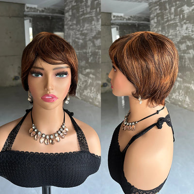 Short Human Hair Wigs Pixie Cut Straight perruque bresillienne for Black Women Full Machine Made Wigs With Bangs Cheap Wig