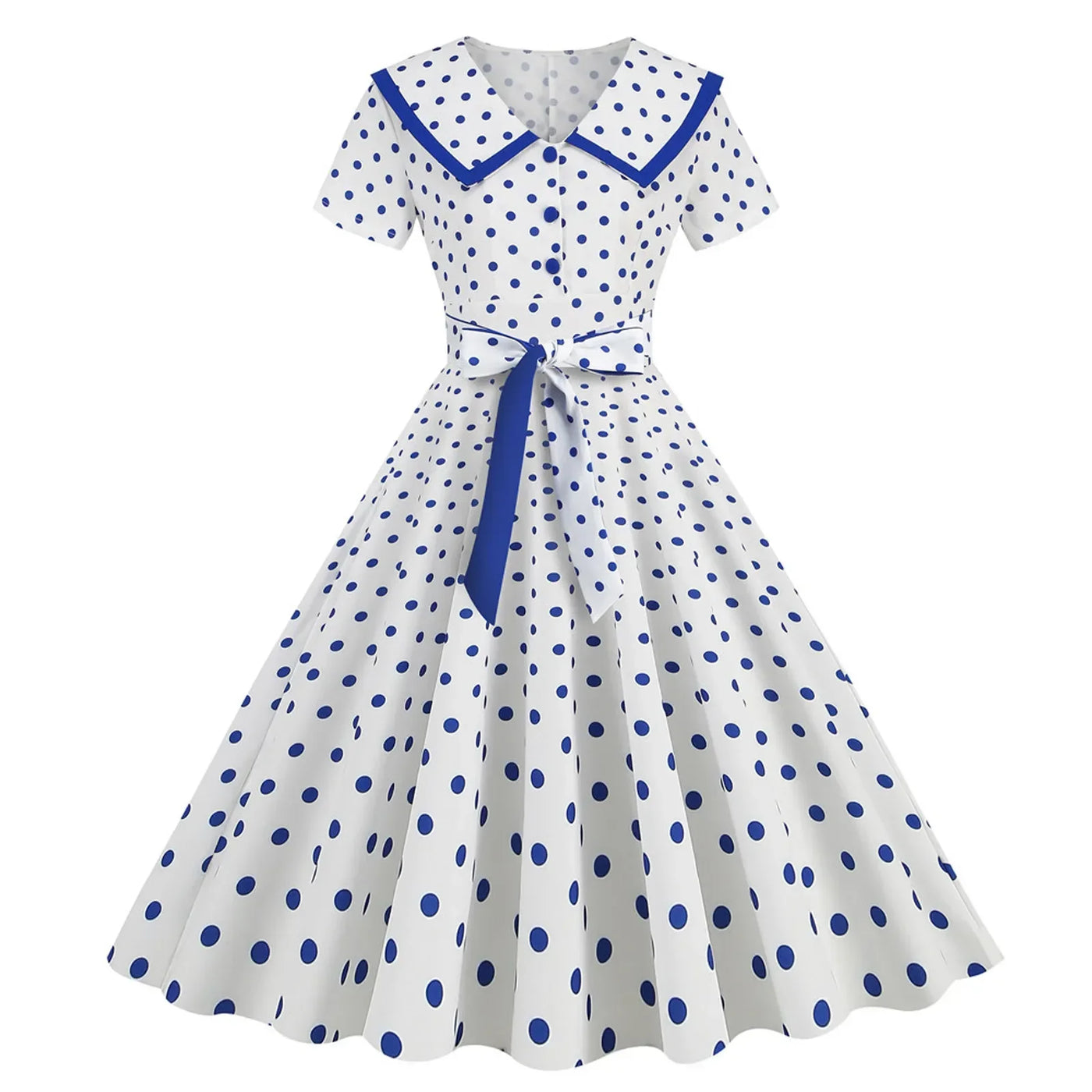 Polka Dot Print Vintage Dress For Women A Line Temperament Lapel Cocktail Party Dresses Ladies Slim Long Dresses With Belt