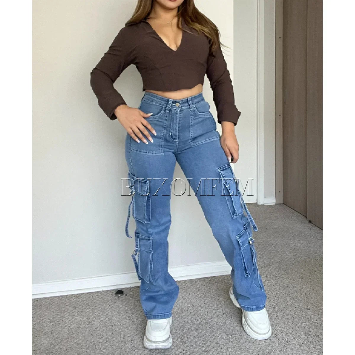 High Waisted Loose Multi-Pocket Cargo Pants Daily Unique Stylish New Women Versatile Simple Denim Pants 2024 Soft Fashion Jeans