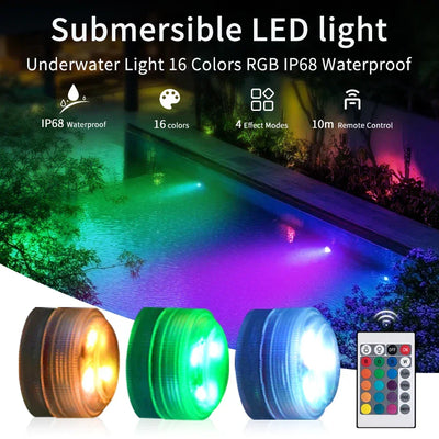 3Leds RGB LED Underwater Light Submersible Night Lamp Battery Powered Garden Swimming Pool Light For Wedding Party Vase Bowl
