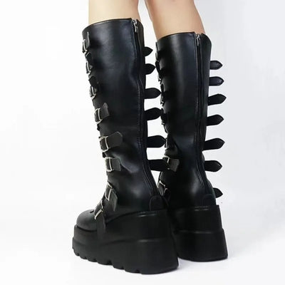 Women Knee High Boots 2025 New Halloween Cosplay Women Boots Gothic Platform Punk Black Sexy Motorcycles Boots Ladies High Heel