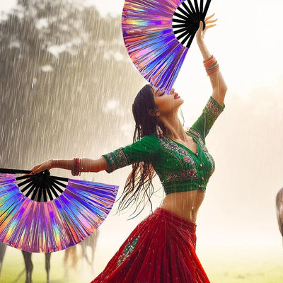 Holographic Hand Fan Raves Fans for Men Women Foldable Craft Holding Lasers Colors Hand Fan for Holiday Party