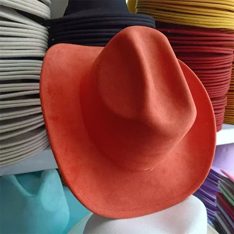 Western suede leather 7.5cm denim women’s fedora hat men’s church jazz fashion travel party 2024
