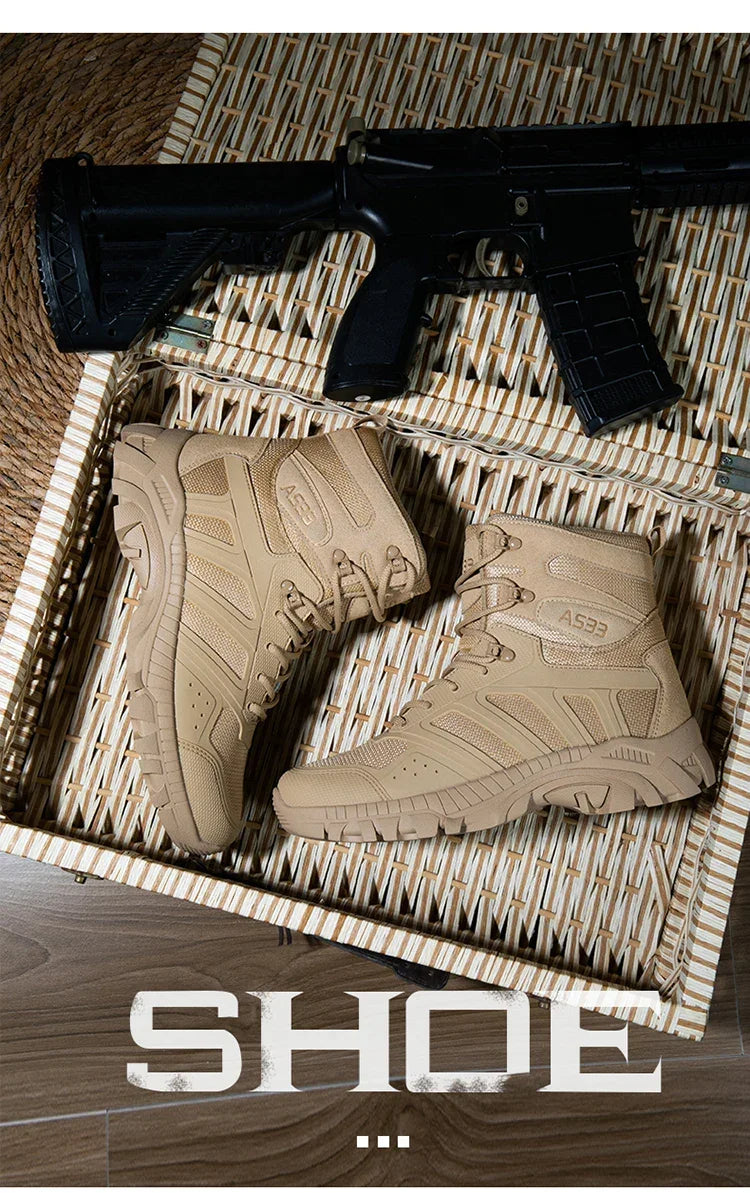 Men's high top hiking boots, sporty and stylish outdoor style, solid color, anti slip and wear-resistant rubber sole