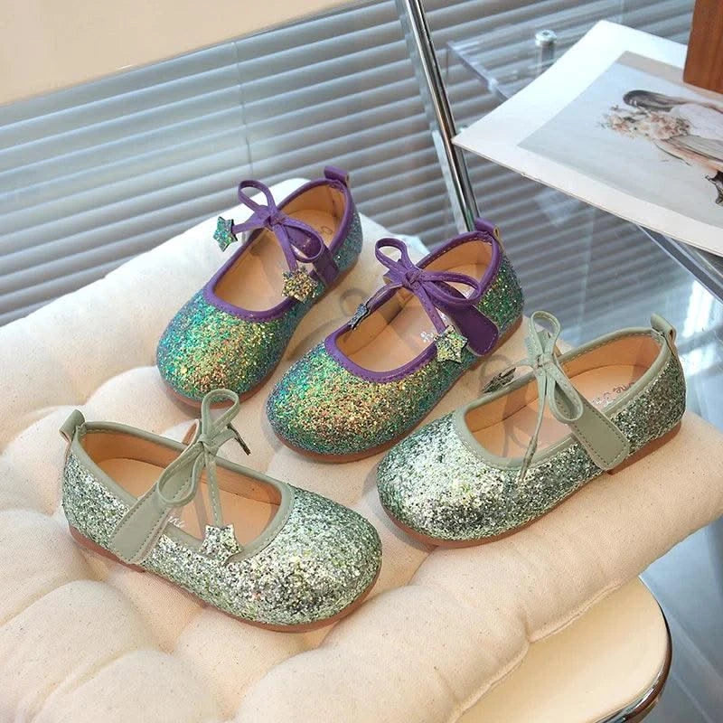 Children's Leather Shoes New Spring Autumn Ballet Flats for Girls Sequins Princess Versatile Kids Fashion Causal Catwalk Shoes