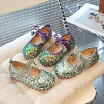 Children's Leather Shoes New Spring Autumn Ballet Flats for Girls Sequins Princess Versatile Kids Fashion Causal Catwalk Shoes