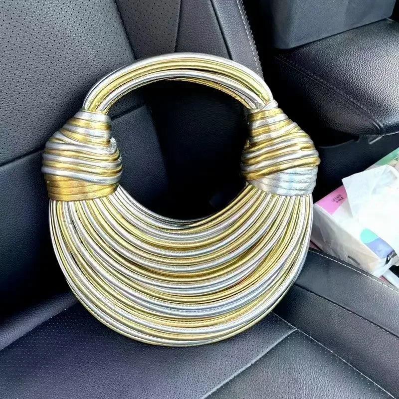 Handbags for women 2024 new gold luxury designer brand handwoven noodle bags rope knotted pulled hobo silver evening