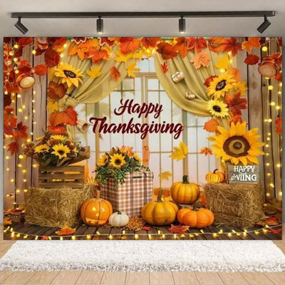 Autumn Harves Happy Thanksgiving Background Pumpkin Turkey Orange Backdrop Banner Party Decorations Supplies Family Party Gifts