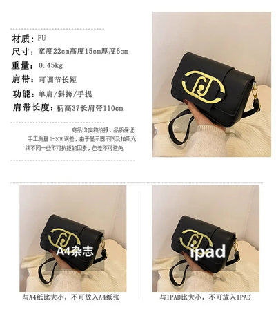 Designer Handbags For Women Leather Metal Buckle Flap Square Shoulder Bags Fashion 2024 Ladies Messenger Bags Females Casual