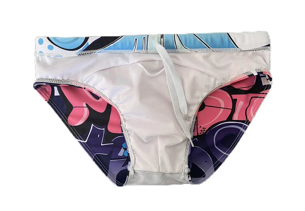Summer New Swimwear Sexy Mens Cartoon Print Bathing Suit Quick Dry Breathable Swim Briefs Fashion Male Beach Surfing Underwear
