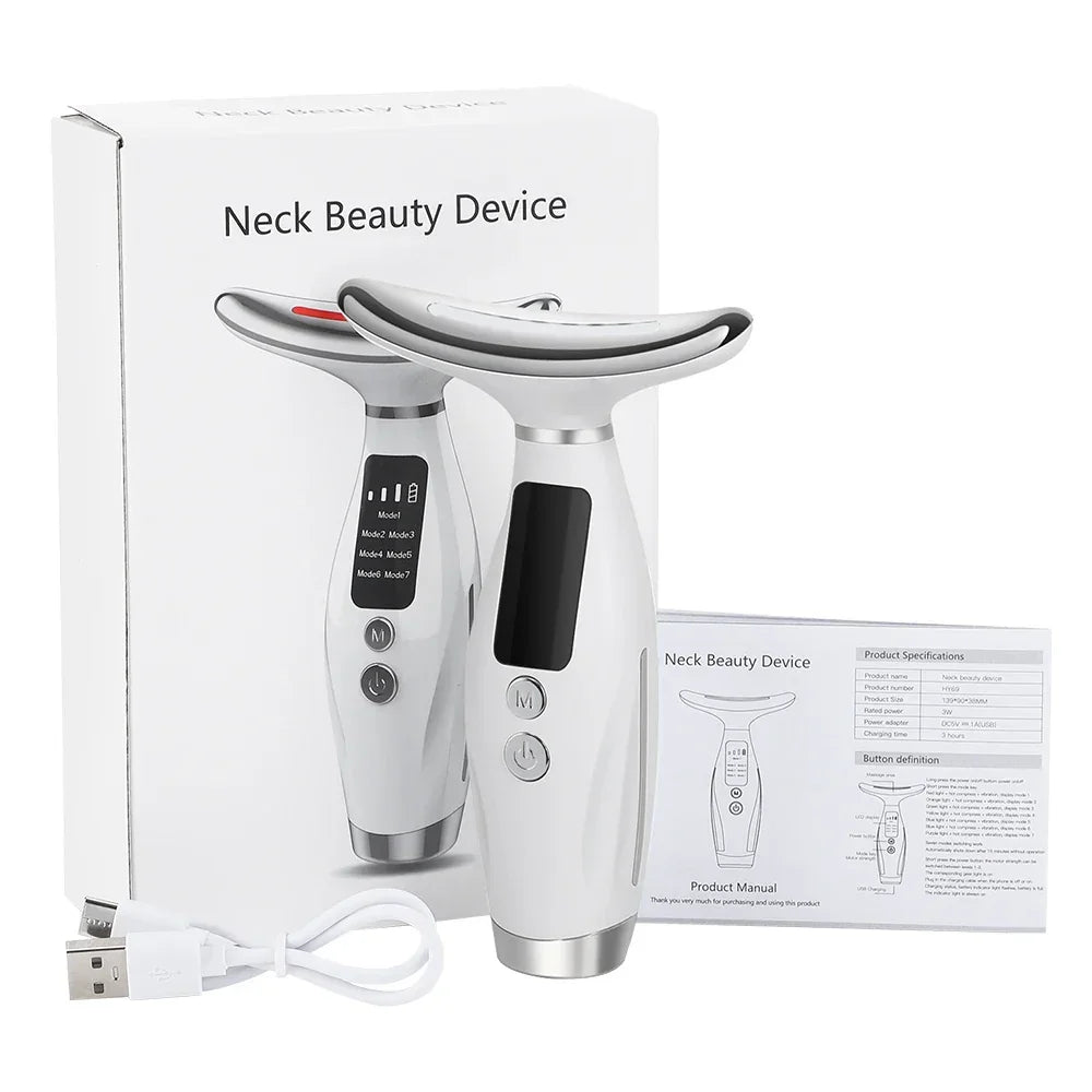 Neck Face Beauty Device 7 Color Light Skin Tighten Reduce Double Chin Anti Wrinkle Facial Lifting Massager
