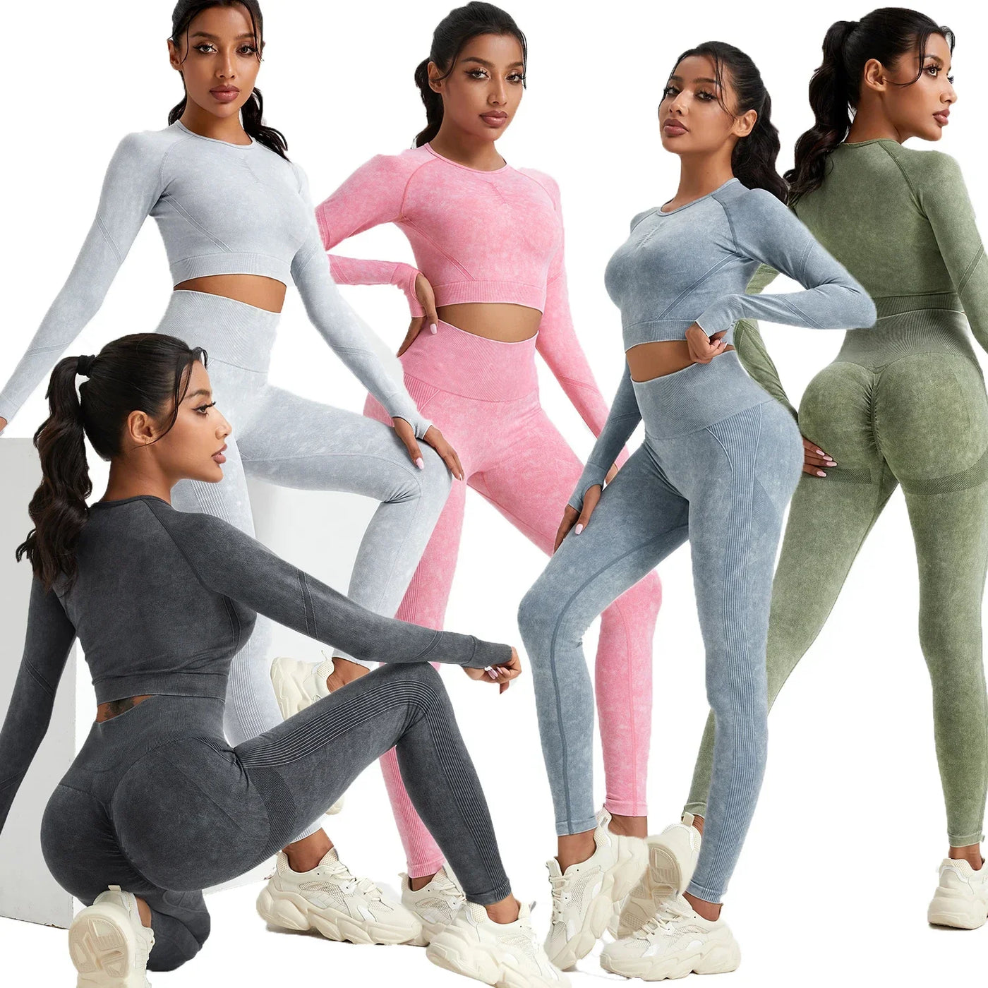 Women's Long Sleeves Round Neck Wash Exercise Activewear