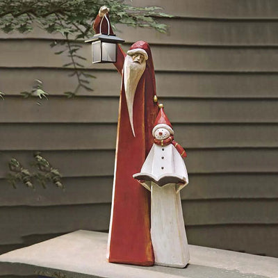 Christmas Ornament Lamp Santa And Snowman Sculpture Garden Decor, Christmas Table Ornament, Christmas Desktop Decoration