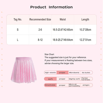 Kids Girls Ballet Dance Skirt Costume Floral Lace Pattern Cover-up Overlay Mini Skirt for Practice Performance Competition