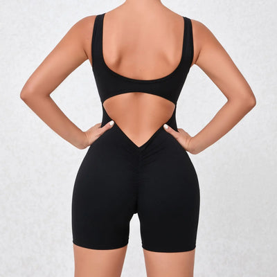 Seamless Yoga Jumpsuits Sports Fitness Backless Rolling buttocks Running Workout Gym One-piece Shorts Tracksuits for Women